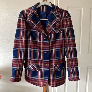Women’s Navy Plaid 3 Button Blazer size Medium